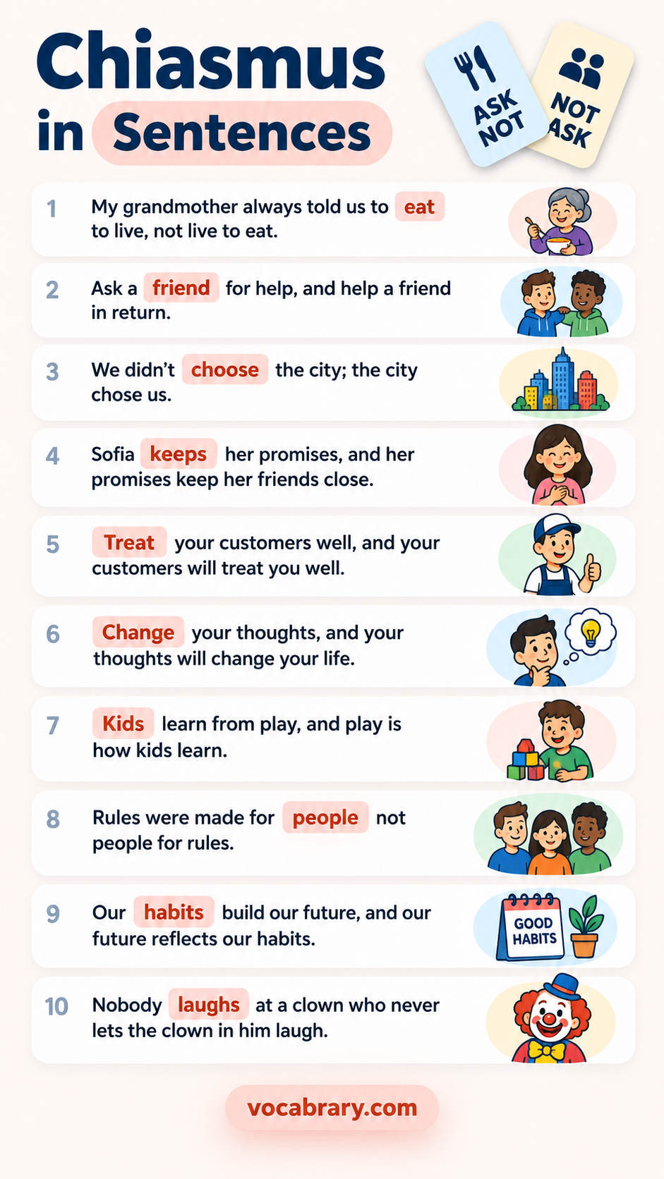 chiasmus examples with words like eat, live, friend in real English