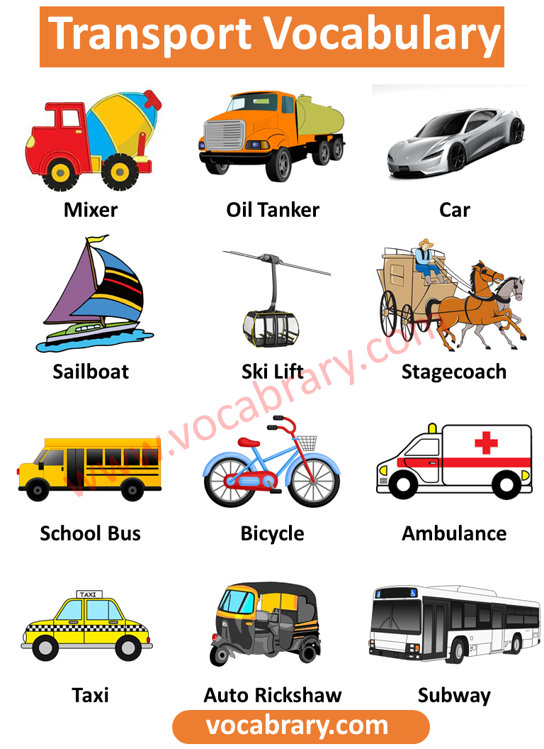 100 Transportation Name with Picture | Vocabrary - Vocabrary