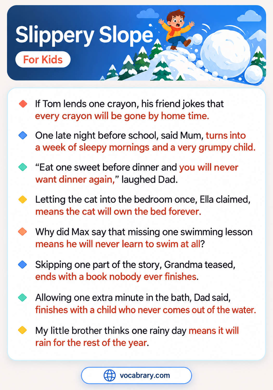 Slippery Slope for Kids with sweets, crayons, and bath time, such as one lent crayon and every crayon gone by home time