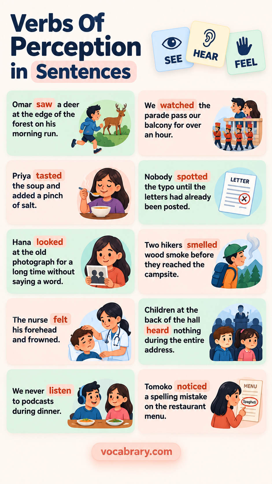 verbs of perception example sentences with verbs of perception usage in sentences using saw, watched and others