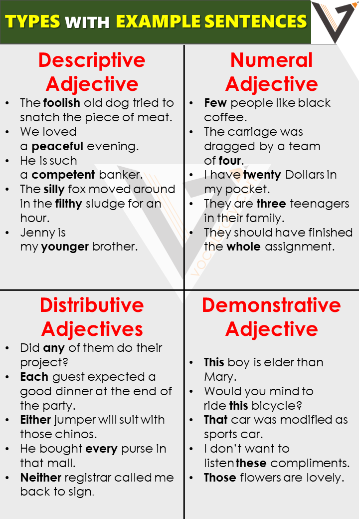 Adjective And Its Types With Example Sentences