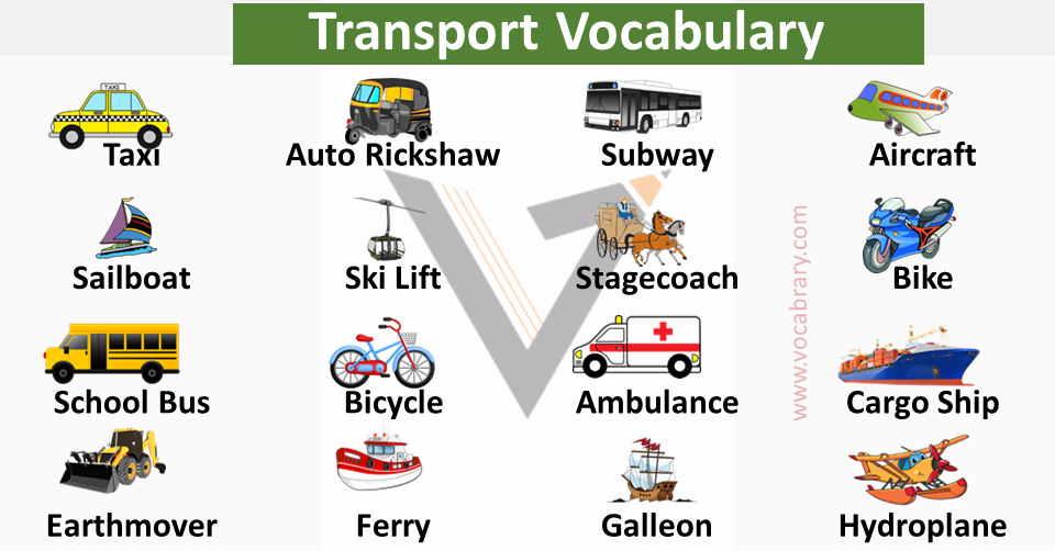 100 Transportation Name with Picture - Vocabrary